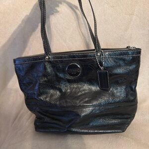 Coach Black Shiny Leather Shoulder Tote